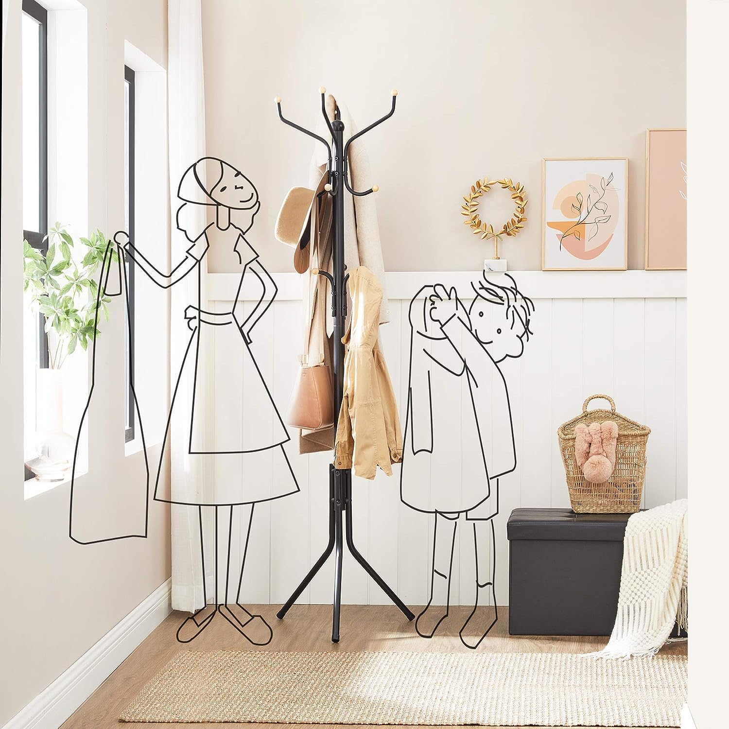 Premium Black Metal Coat Rack Stand Hat Hanger 182cm with 12 Hooks