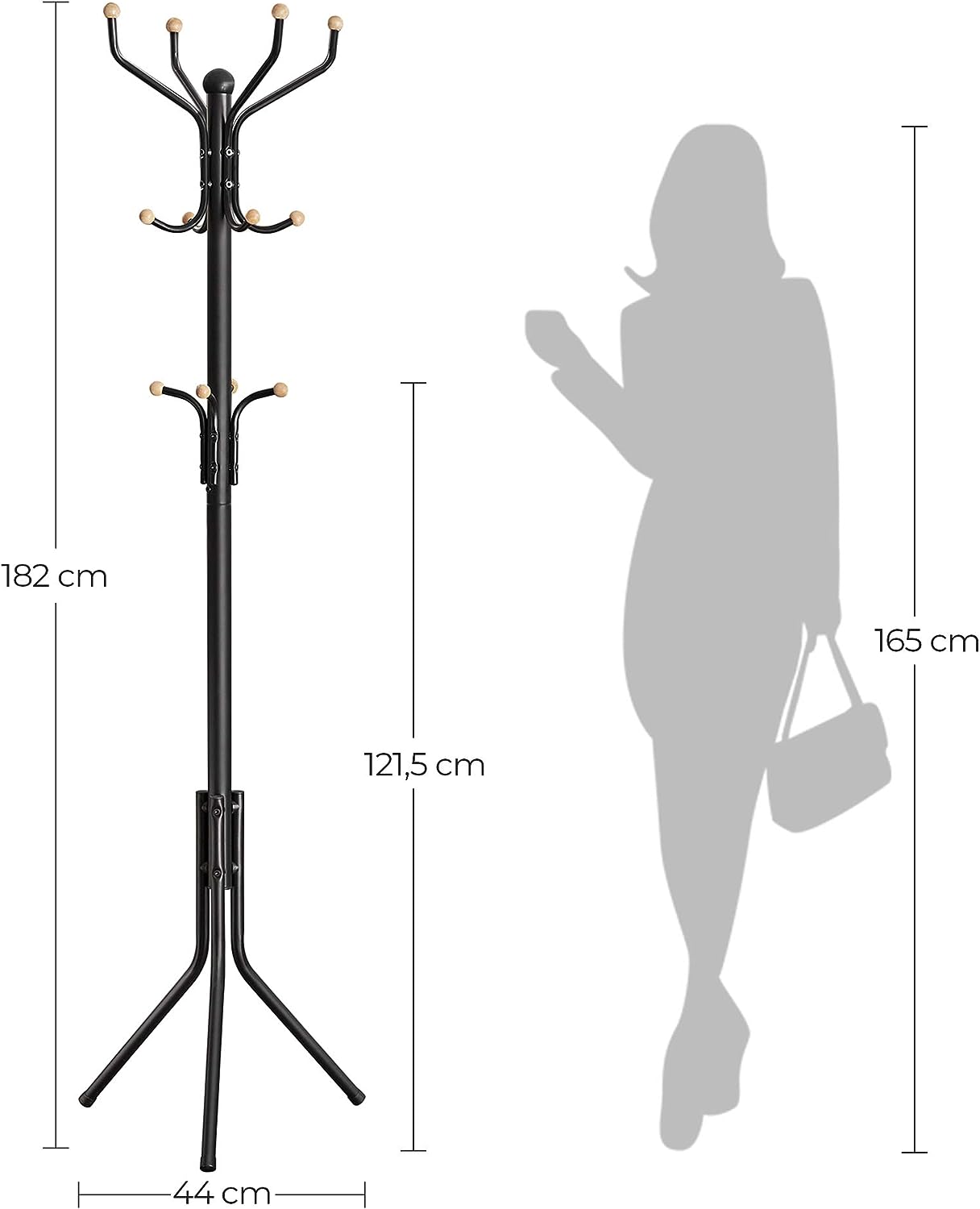 Premium Black Metal Coat Rack Stand Hat Hanger 182cm with 12 Hooks