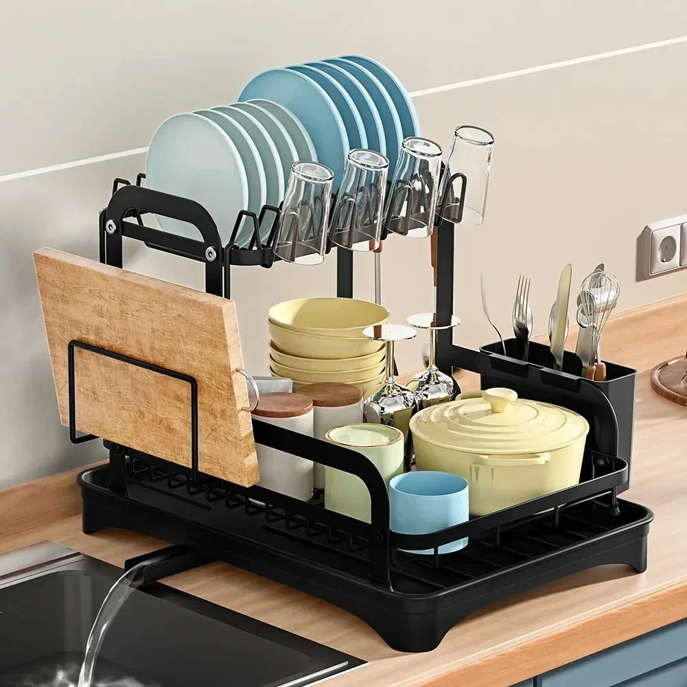 2 Tier Dish Drainer Rack with Drain Basket - Space-Saving, Durable, Easy to Clean - SuperSaverAU - view 1
