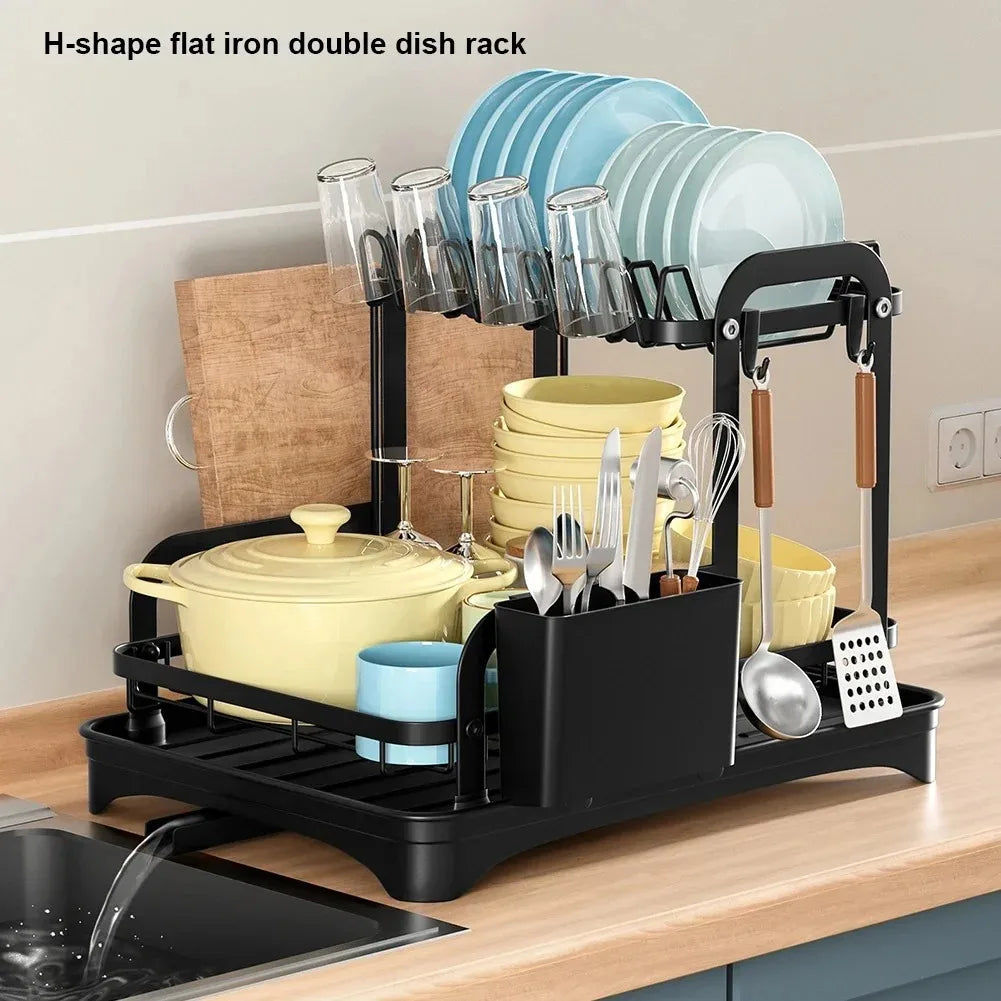 2 Tier Dish Drainer Rack with Drain Basket - Space-Saving, Durable, Easy to Clean - SuperSaverAU - view 2