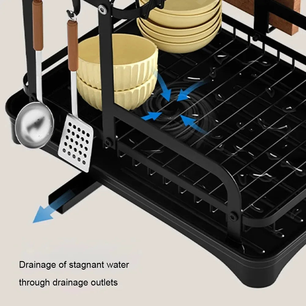 2 Tier Dish Drainer Rack with Drain Basket - Space-Saving, Durable, Easy to Clean - SuperSaverAU - view 3