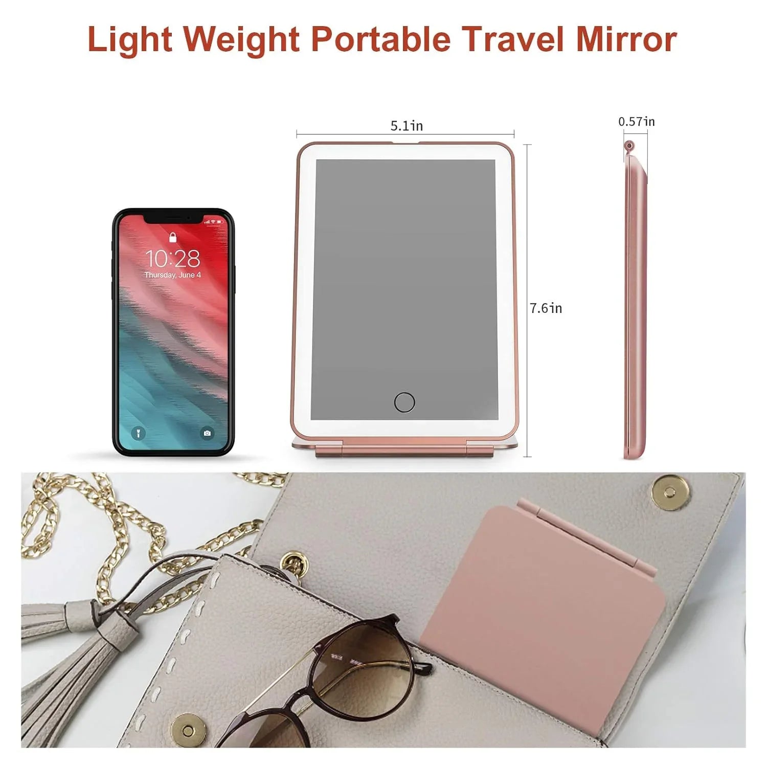 LED Travel Makeup Mirror 3 Light Modes USB Powered, Portable Design, 0.343 kg - SuperSaverAU - view 3