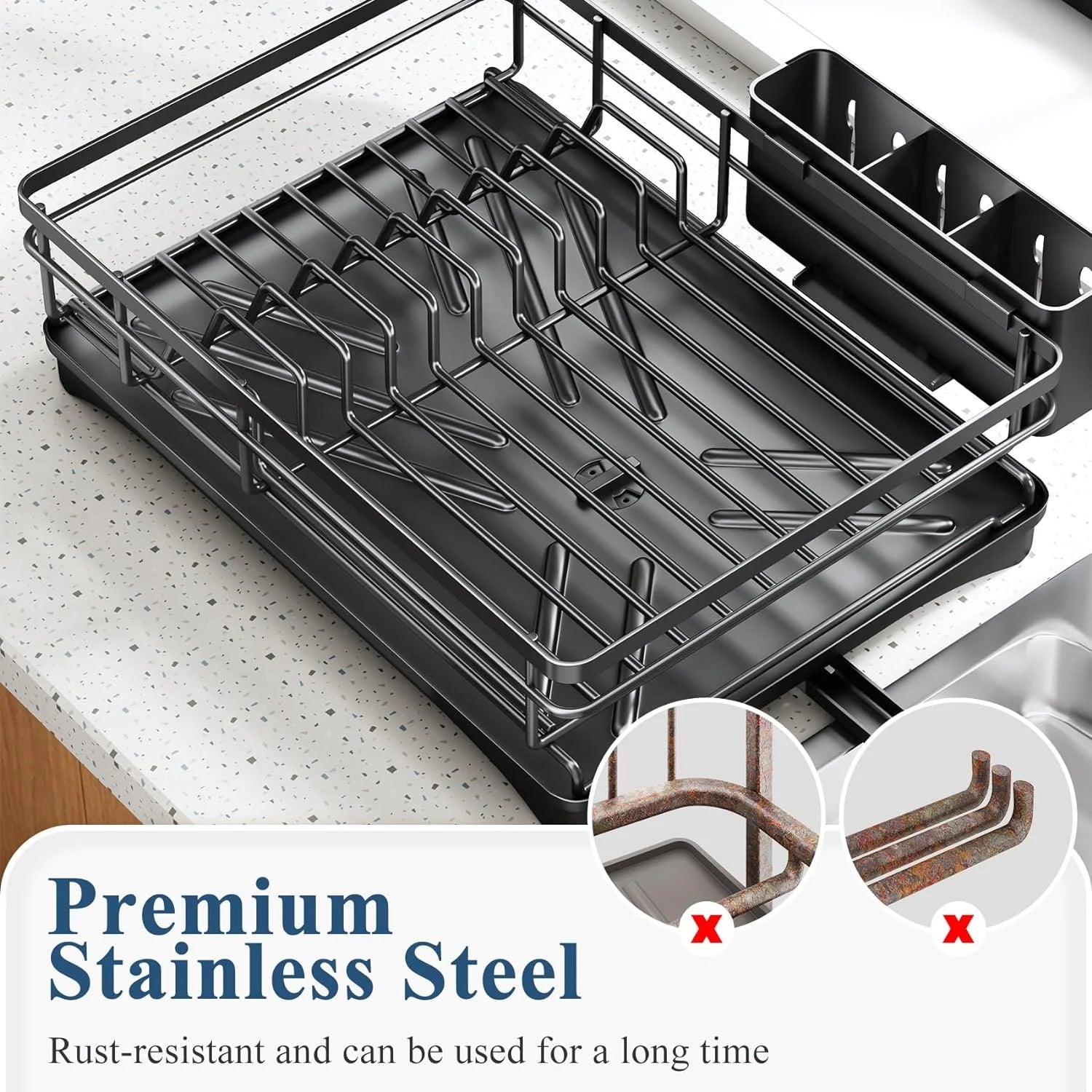 Large Black Dish Drying Rack with Drainboard - SuperSaverAU - view 4