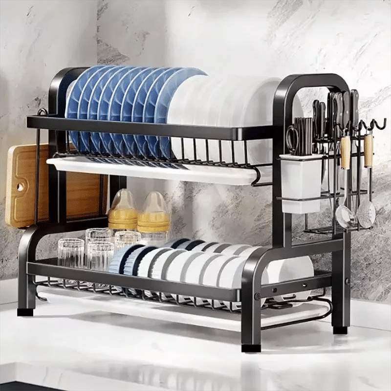 Premium Compact 2-Tier Dish Drying Rack – with Drainboard