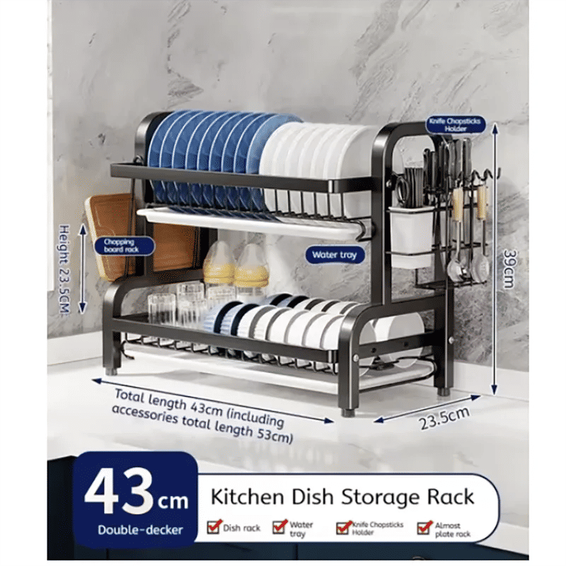 Premium Compact 2-Tier Dish Drying Rack – with Drainboard