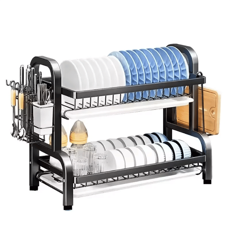 Premium Compact 2-Tier Dish Drying Rack – with Drainboard