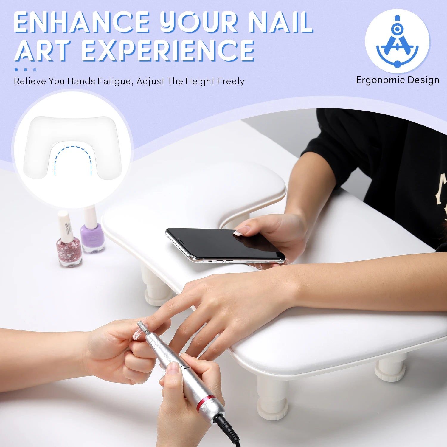 Premium Adjustable Nail Art Hand Pillow Stand with PU Cushion
