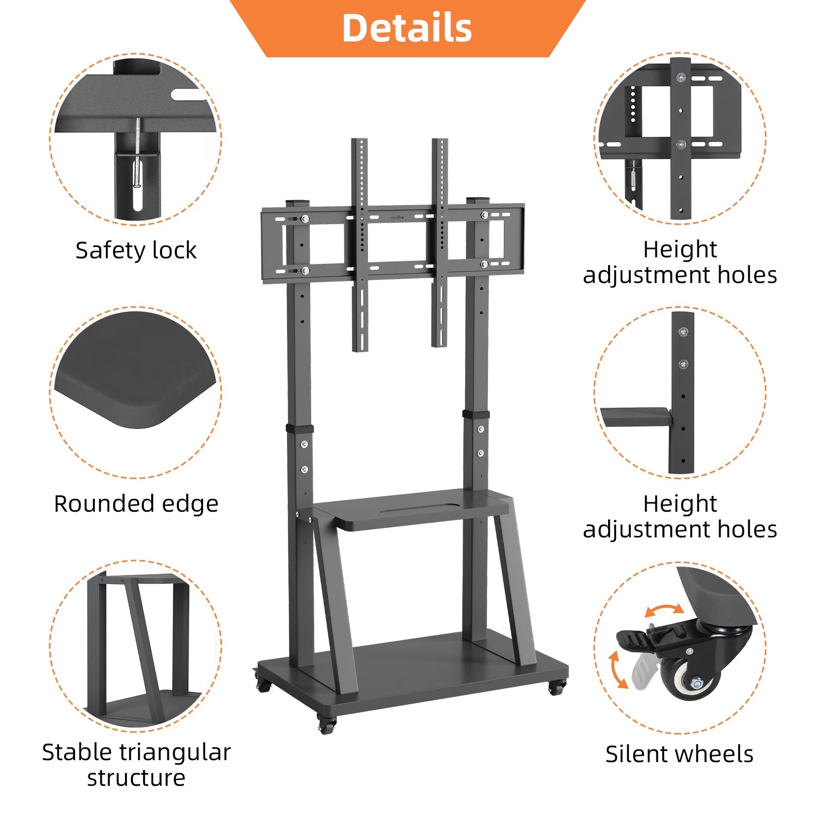 Adjustable Heavy Duty Mobile TV Cart Stand for Screens 32"-100" - SuperSaverAU - view 3