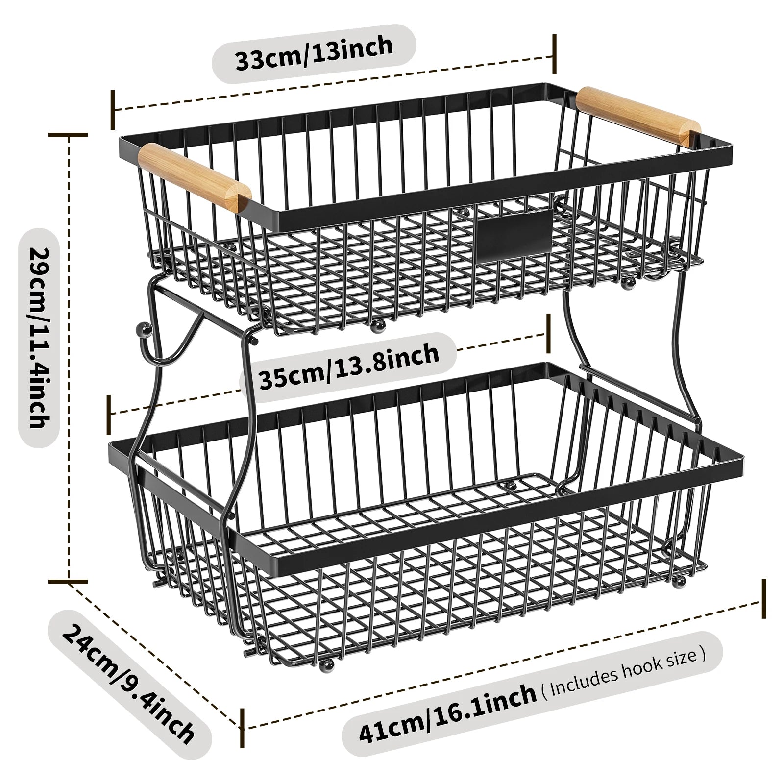 2-Tier Metal Fruit Vegetable Storage Basket - Durable, Space-Saving Design - SuperSaverAU - view 2