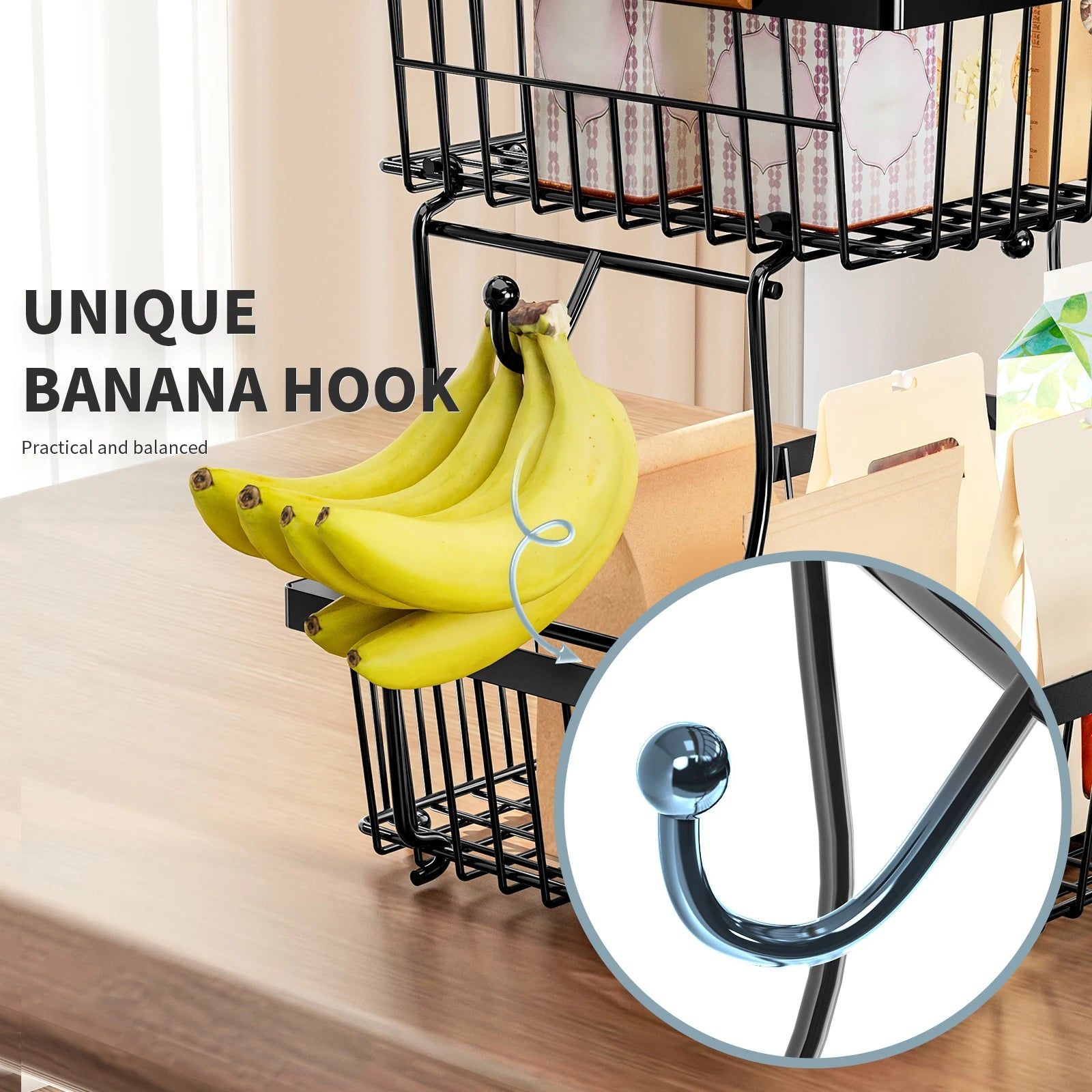 2-Tier Metal Fruit Vegetable Storage Basket - Durable, Space-Saving Design - SuperSaverAU - view 3