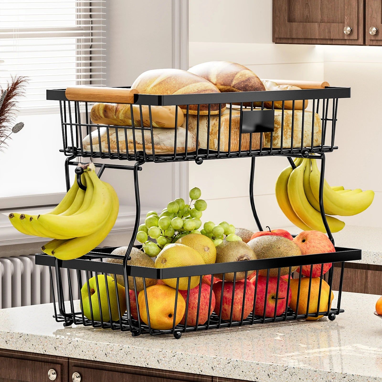 2-Tier Metal Fruit Vegetable Storage Basket - Durable, Space-Saving Design - SuperSaverAU - view 4
