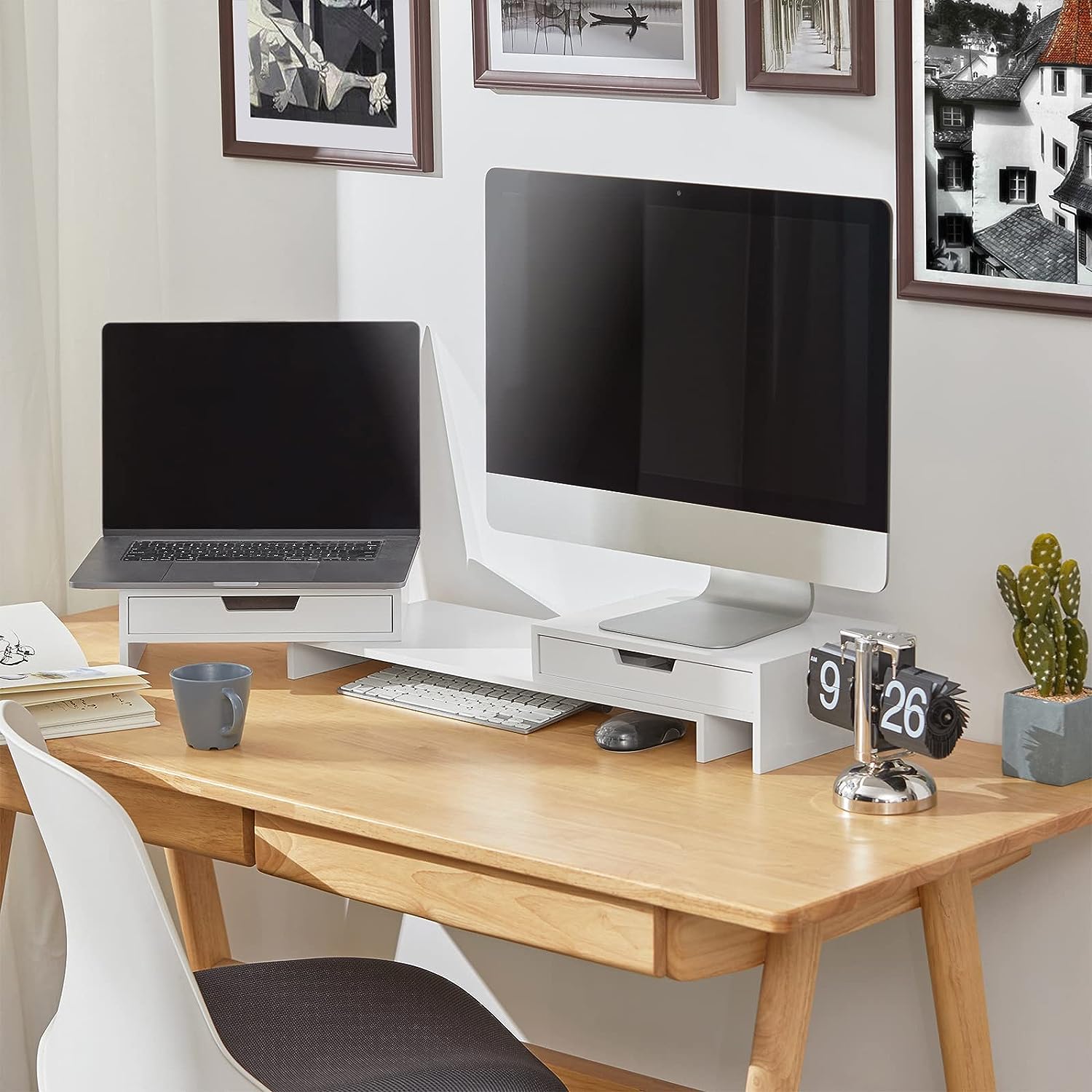 White Monitor Stand with Drawers - SuperSaverAU - view 4