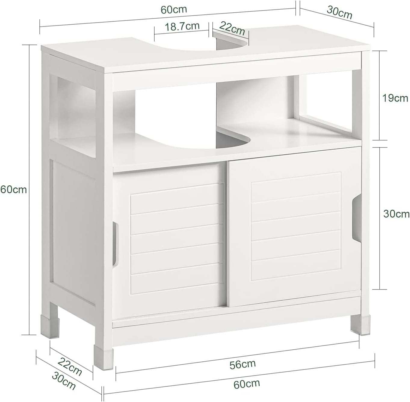 Premium White Bathroom Vanity Storage Unit with Sliding Doors 60cm