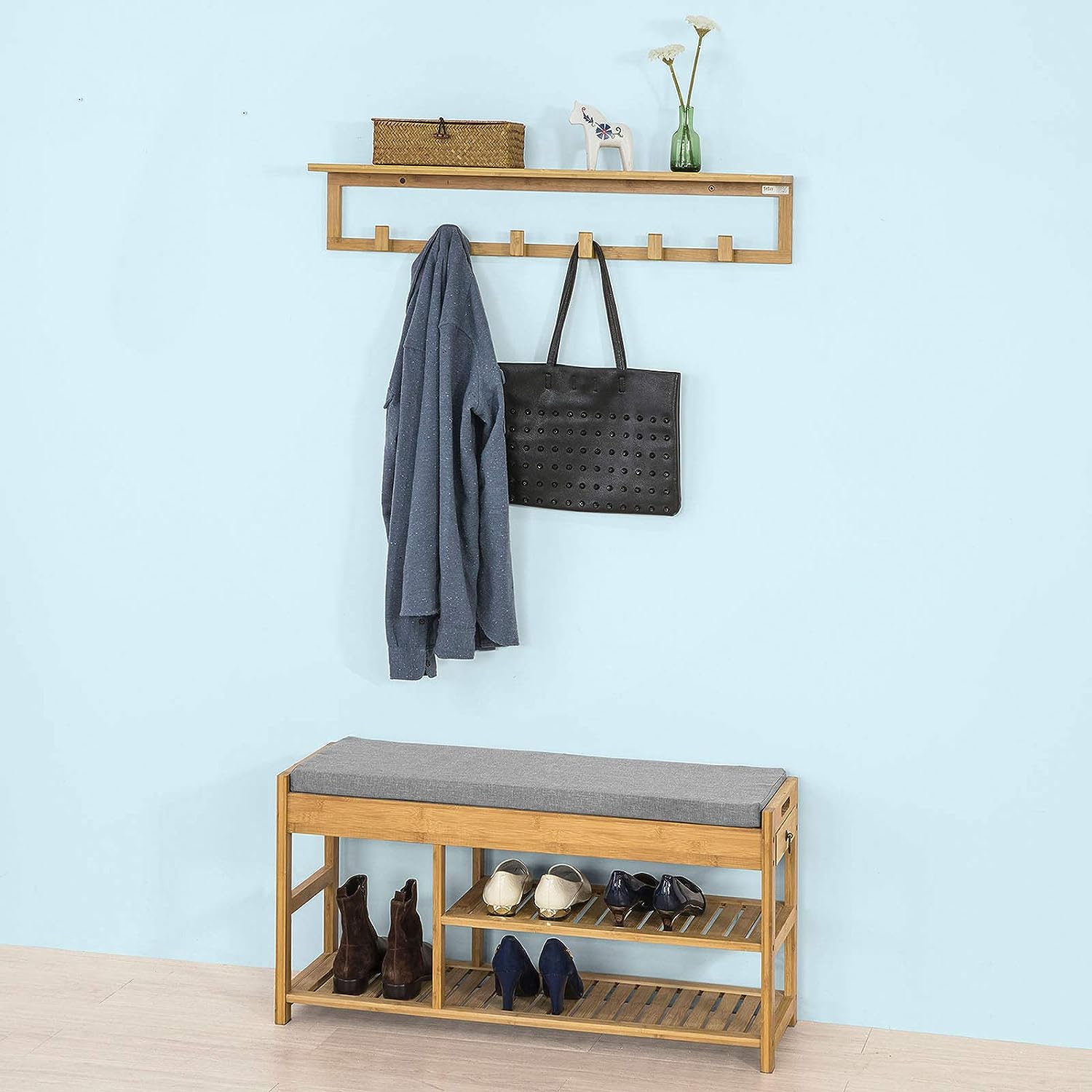 Functional Bamboo Shoe Bench with Lift Top and Drawers - SuperSaverAU - view 7