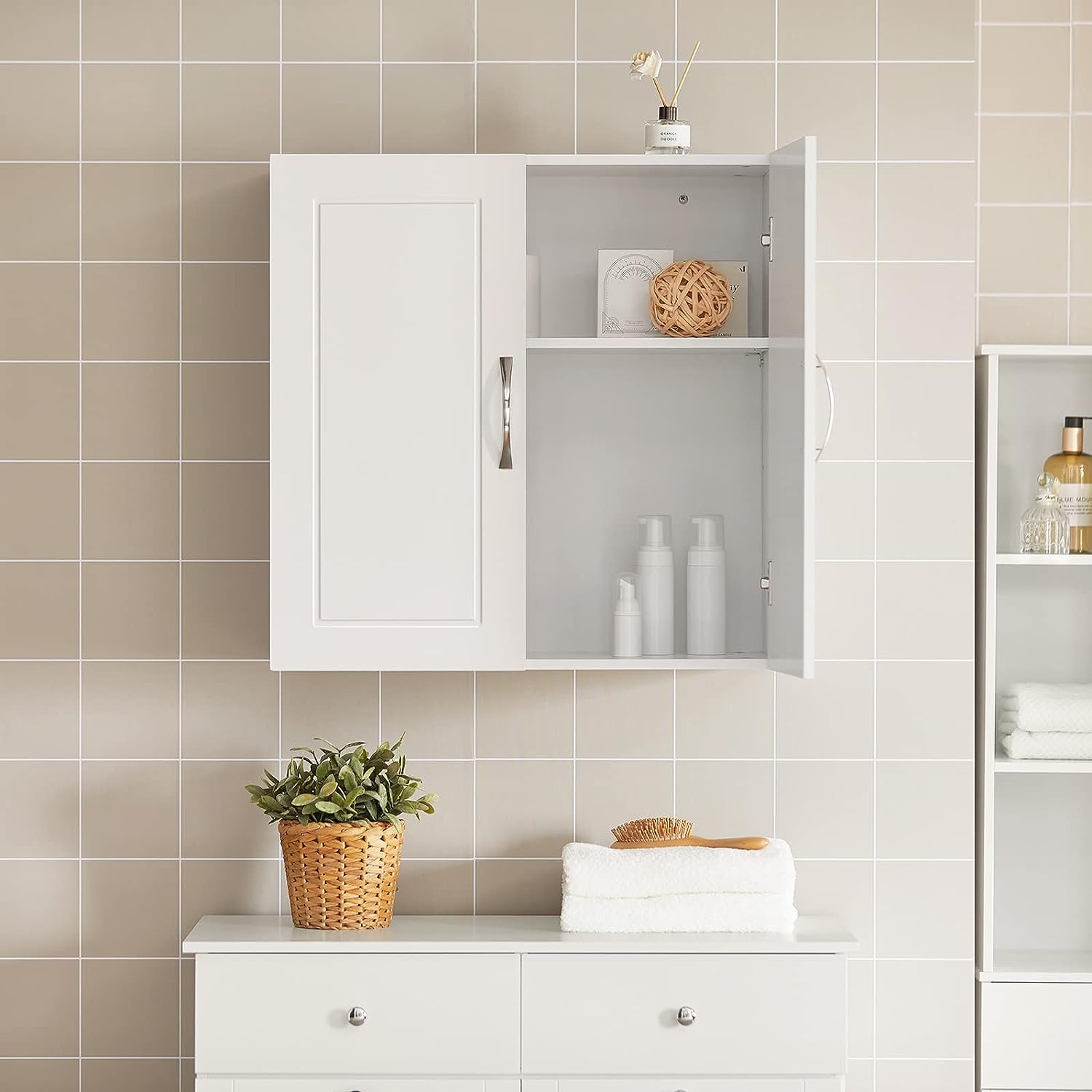 Versatile White Wall Cabinet with Adjustable Shelf - SuperSaverAU - view 2