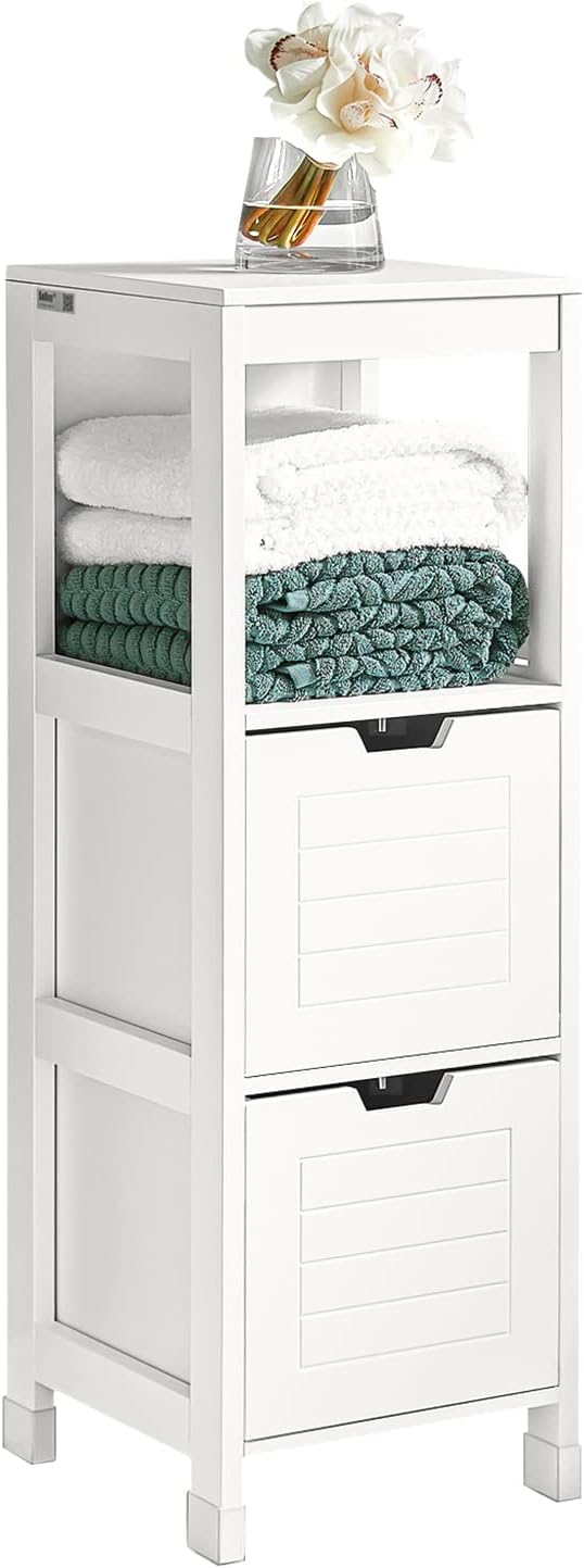 White Freestanding Cabinet 2 Drawers Shelf Cupboard 30x30x90 cm, Stylish Storage Solution - SuperSaverAU - view 1