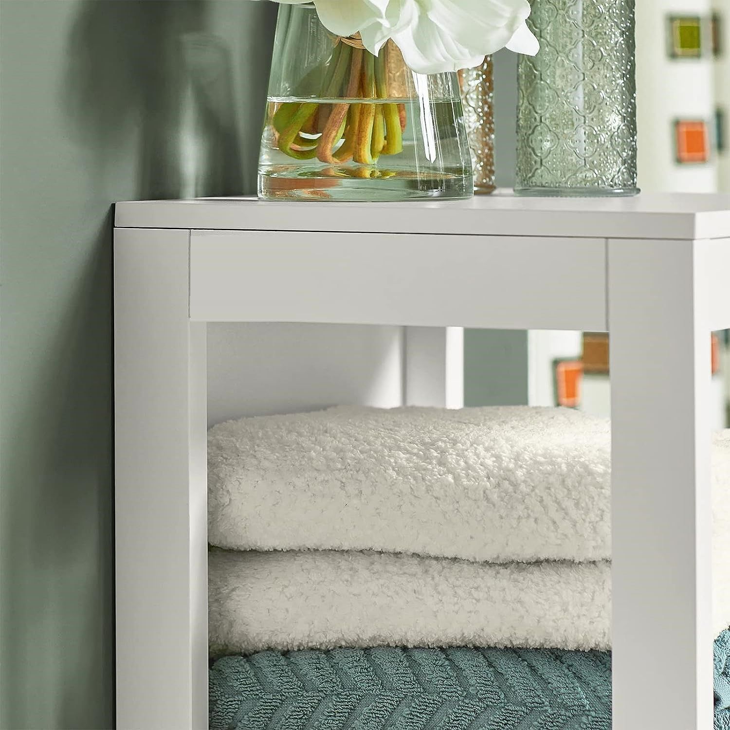 White Freestanding Cabinet 2 Drawers Shelf Cupboard 30x30x90 cm, Stylish Storage Solution - SuperSaverAU - view 4
