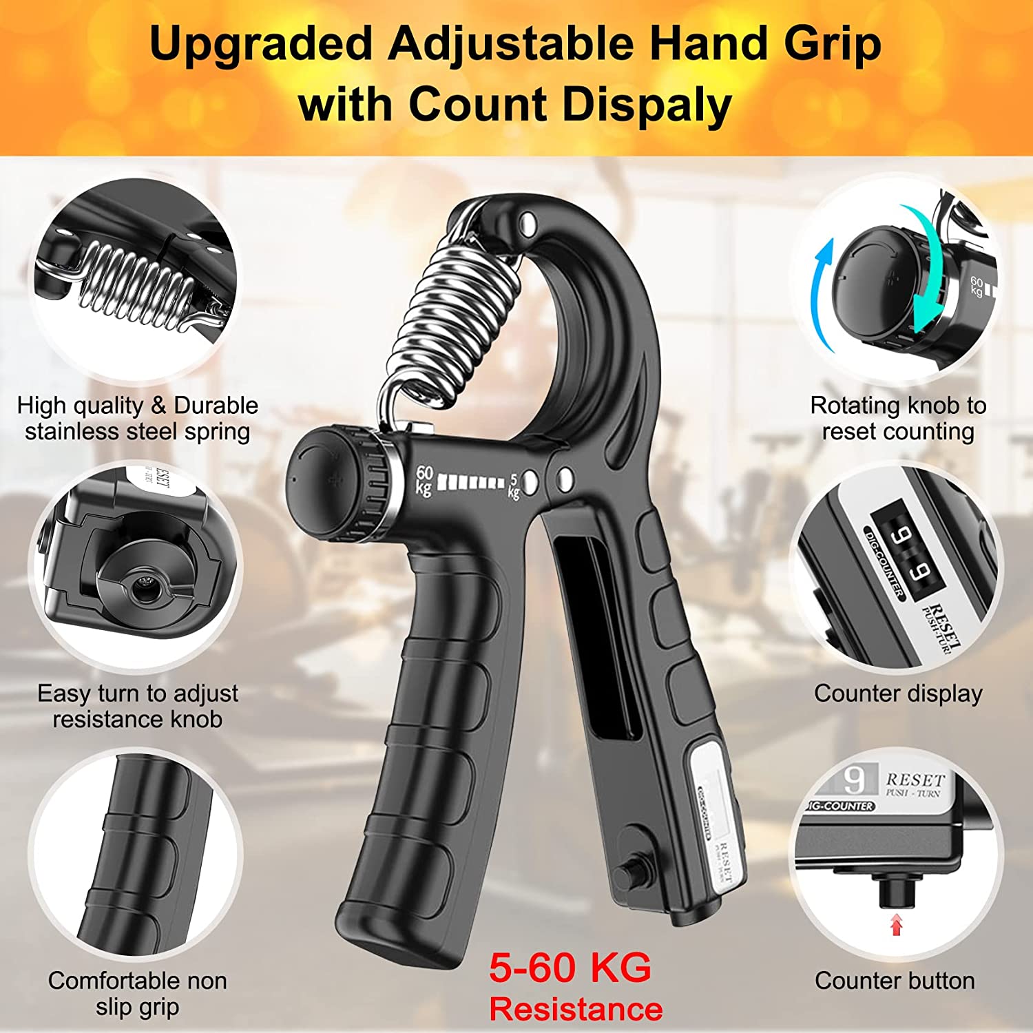 Premium Adjustable Hand Grip Strengthener with Counter - 5-60kg, 2 Pack
