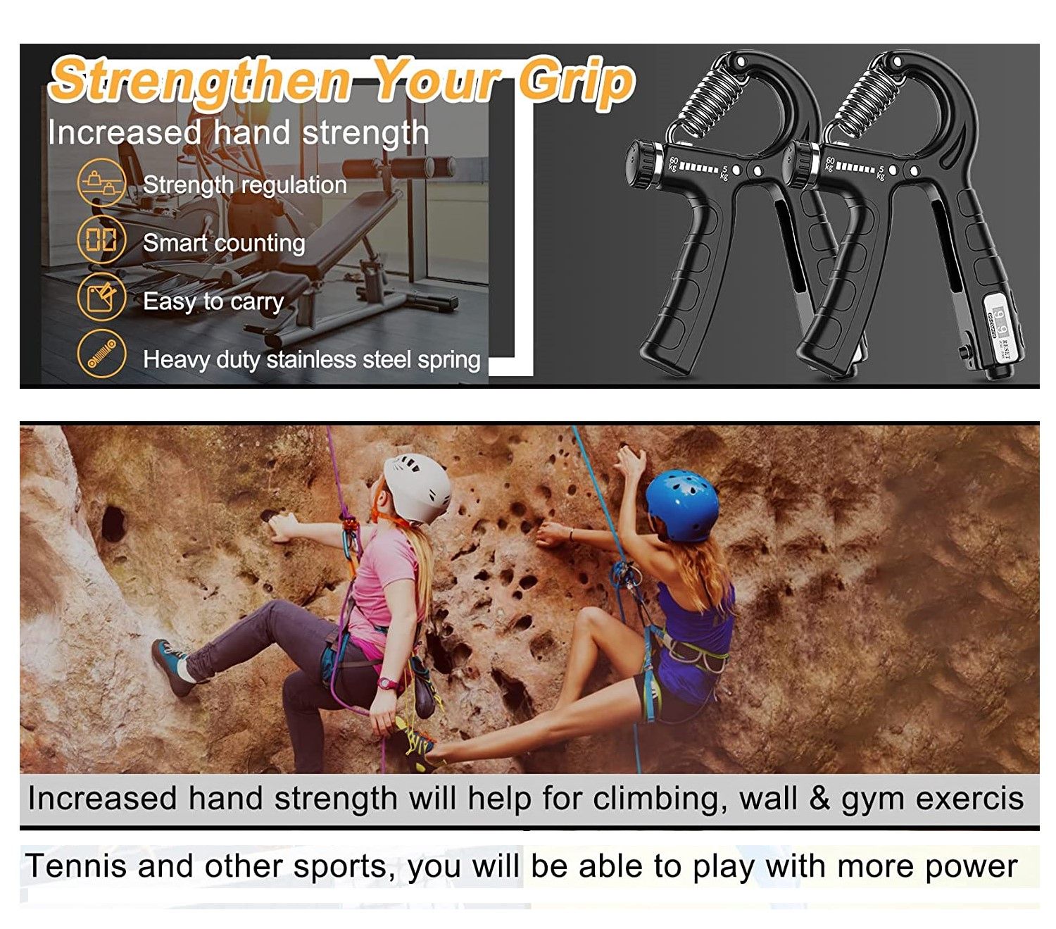 Premium Adjustable Hand Grip Strengthener with Counter - 5-60kg, 2 Pack