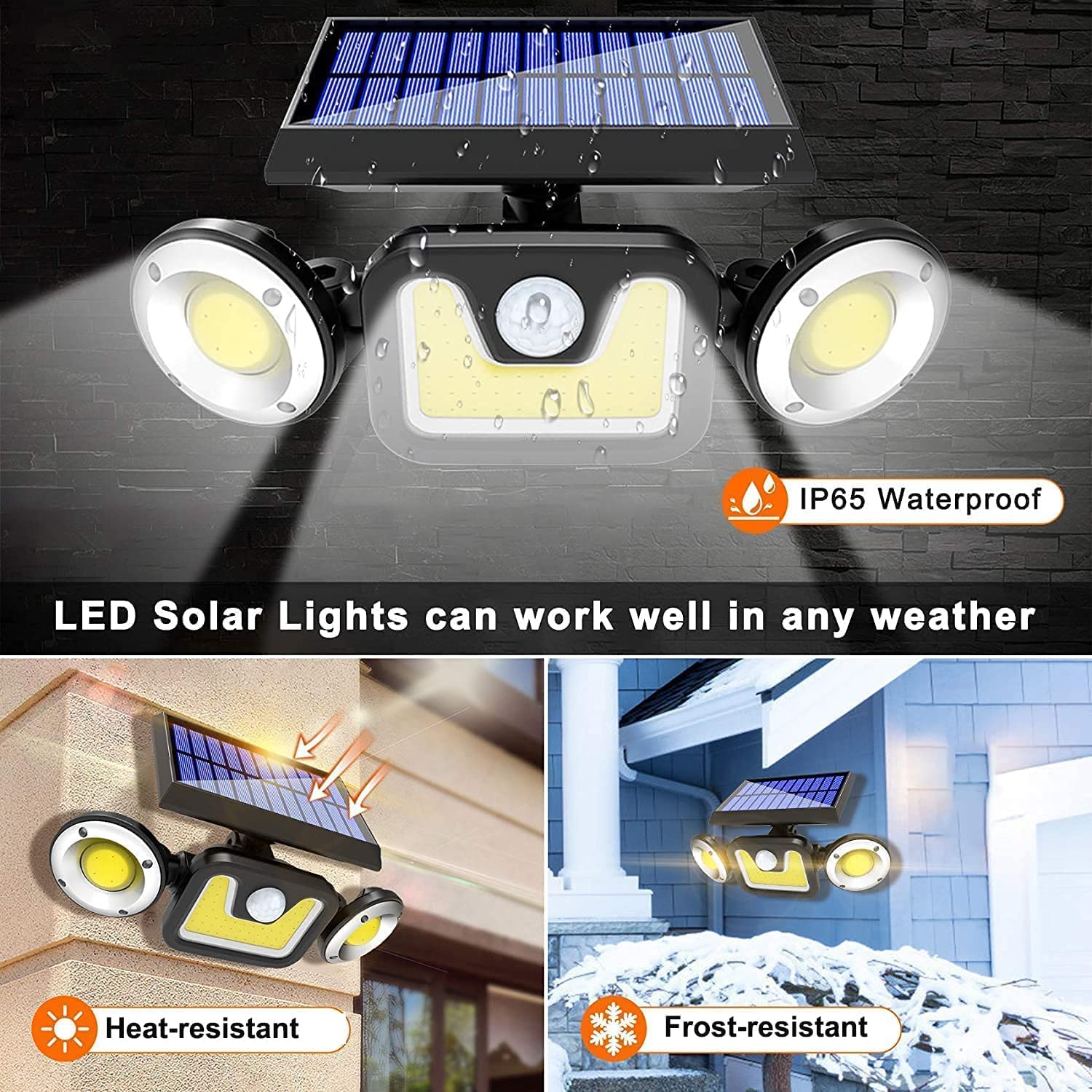 Outdoor Solar Lights 3 Adjustable Heads, Motion Sensor, 19x12x12 cm - SuperSaverAU - view 2