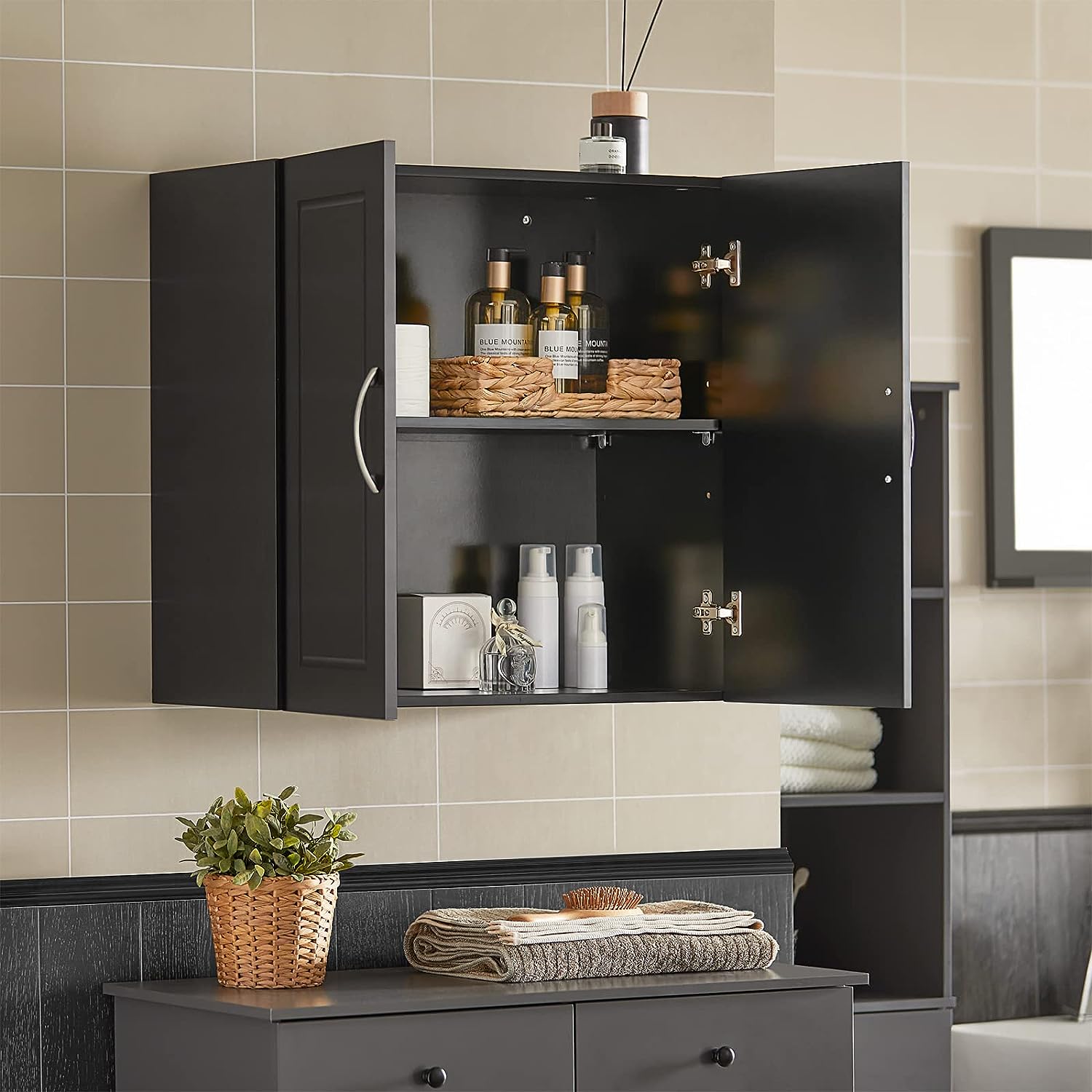Sleek Black Wall Storage Cabinet with Adjustable Shelf - SuperSaverAU - view 5