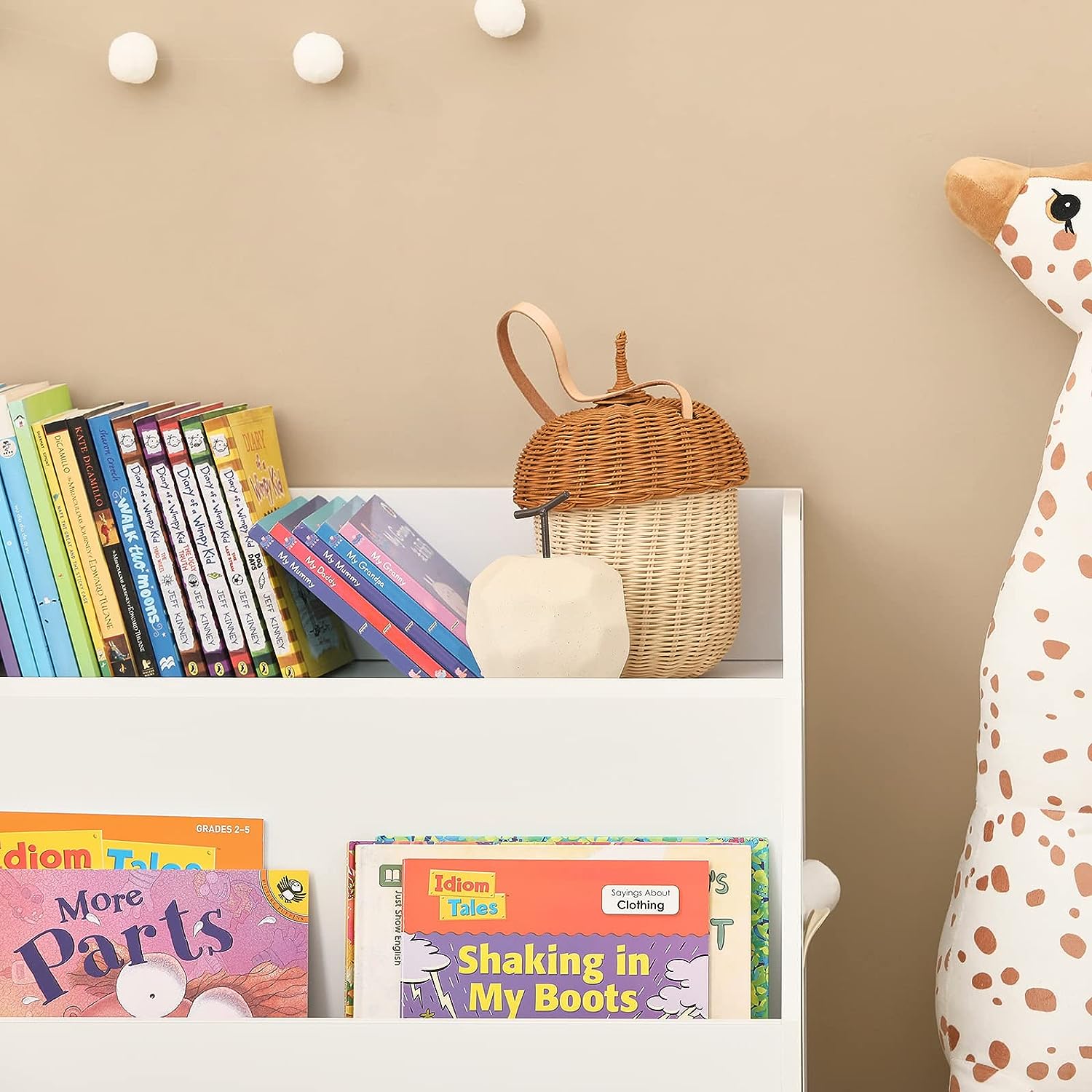 Kids White Storage Bookcase 3 Compartments MDF Pine Wood 48x60x53 cm - SuperSaverAU - view 7