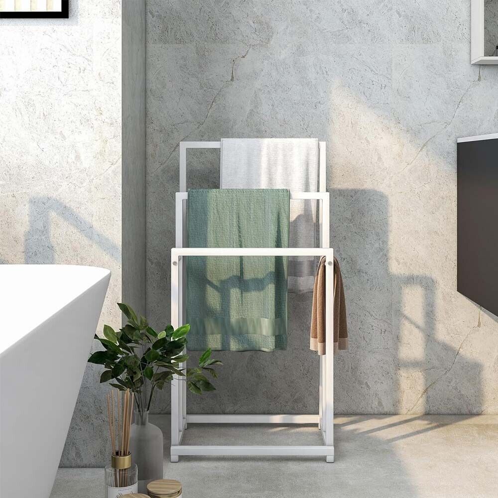 Premium 3 Tier Freestanding Metal Towel Rack – White 44 x 86cm