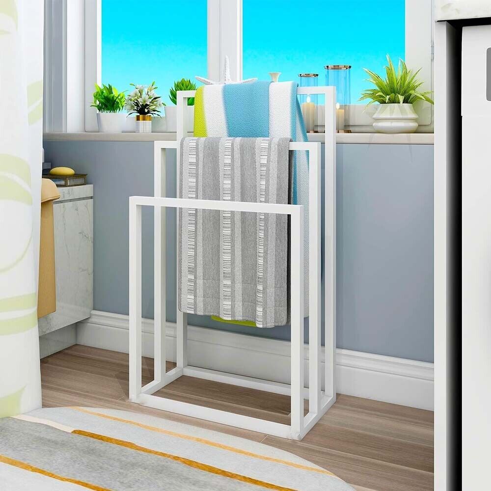 Premium 3 Tier Freestanding Metal Towel Rack – White 44 x 86cm