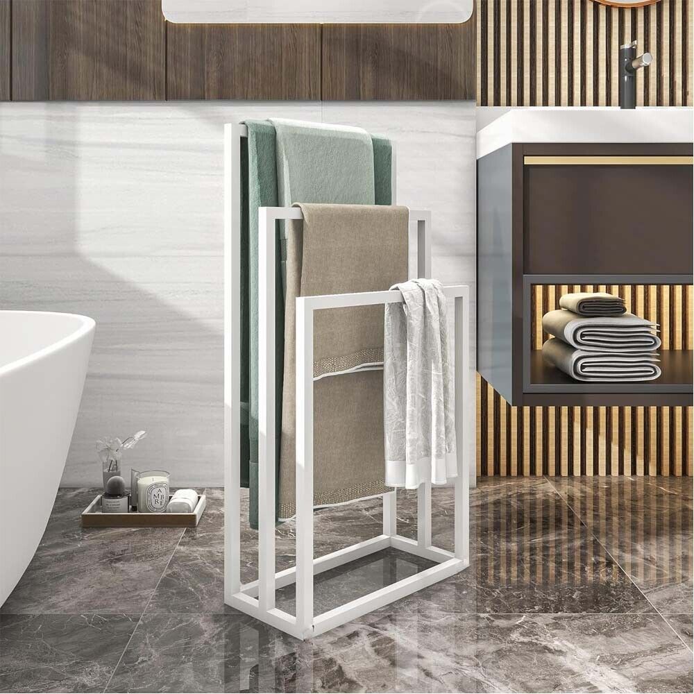 Premium 3 Tier Freestanding Metal Towel Rack – White 44 x 86cm