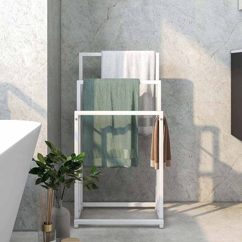 Premium 3 Tier Freestanding Metal Towel Rack – White 44 x 86cm