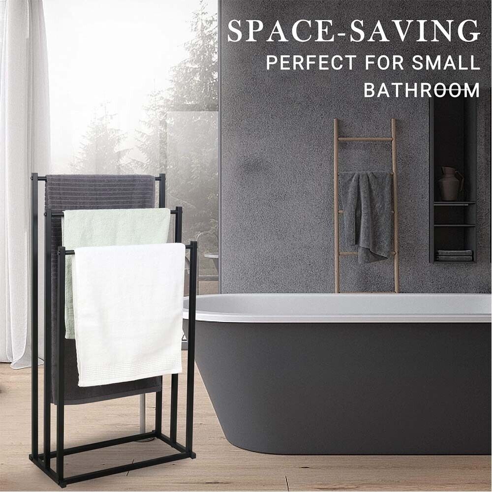 Metal Free Standing Towel Rack 3 Tier 40x20x77.5cm - Sturdy Black Design - SuperSaverAU - view 3