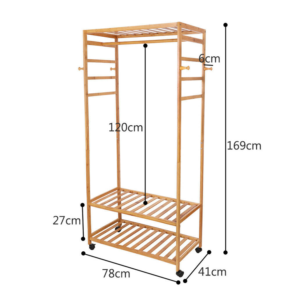 Eco-Friendly 3-Tier Wooden Clothes Rack Rolling Garment Stand 80x35x165 cm - SuperSaverAU - view 6