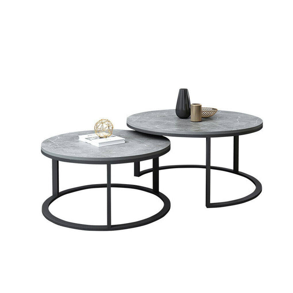 Set of 2 Grey Marble Nesting Coffee Tables 60/80cm - SuperSaverAU - view 2