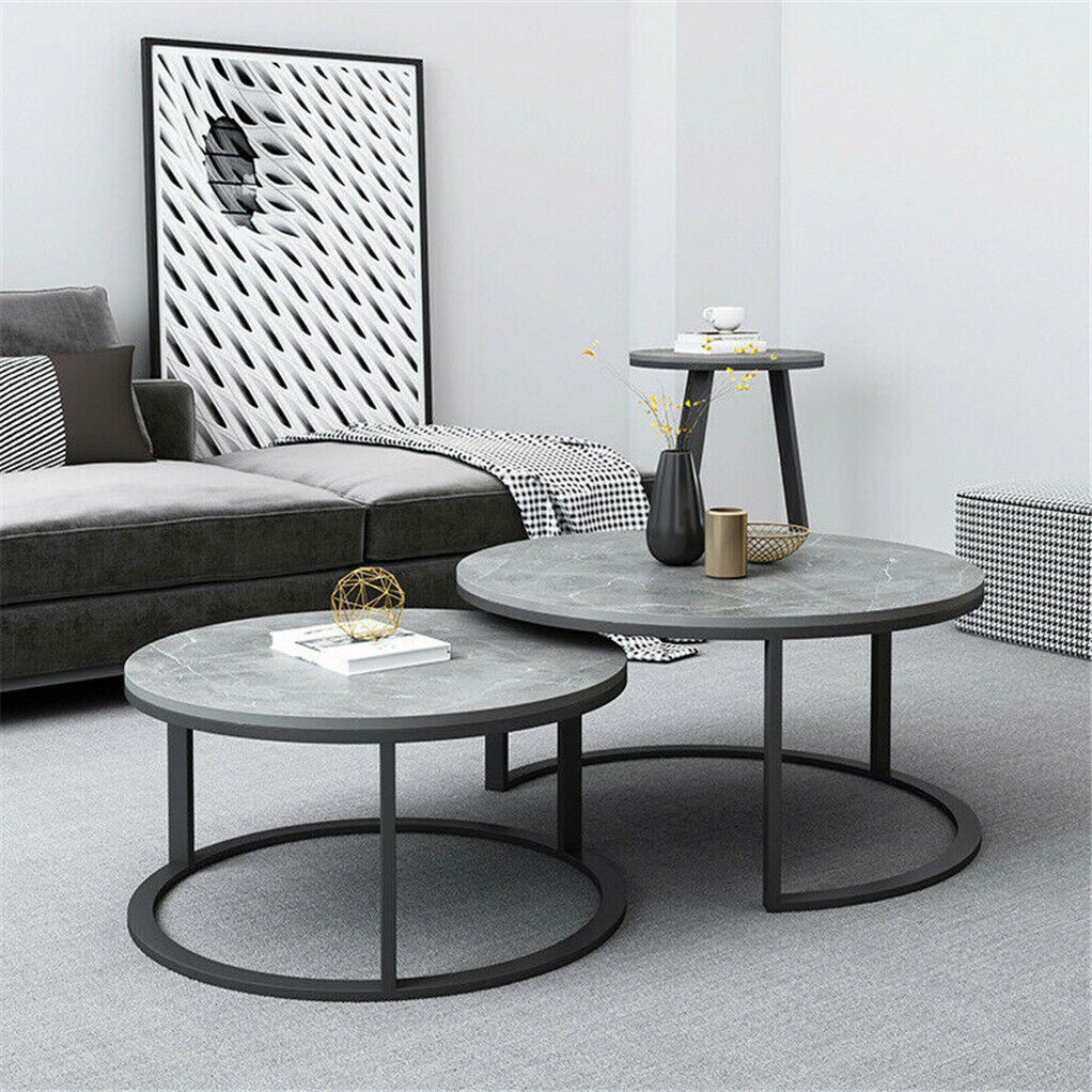 Set of 2 Grey Marble Nesting Coffee Tables 60/80cm - SuperSaverAU - view 3