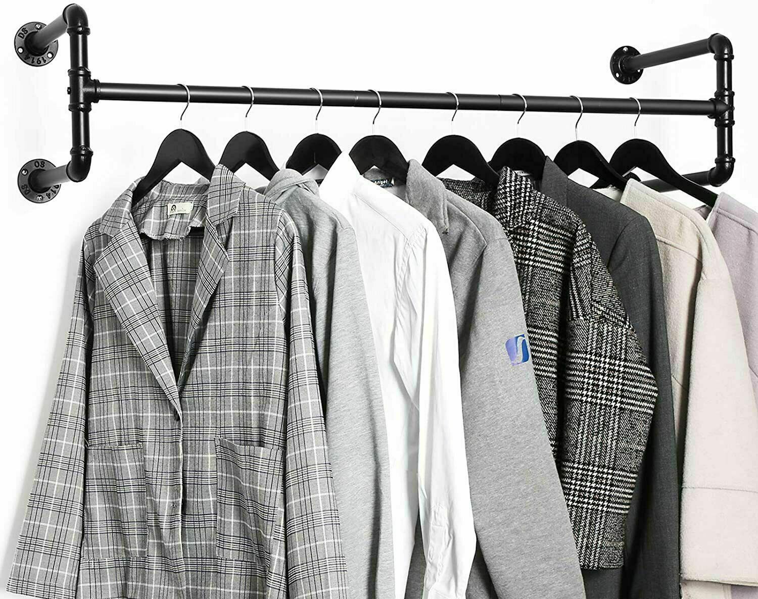 Iron Wall Mounted Clothes Rack with Shelf, 109x109x35 cm, Durable Industrial Design - SuperSaverAU - view 3