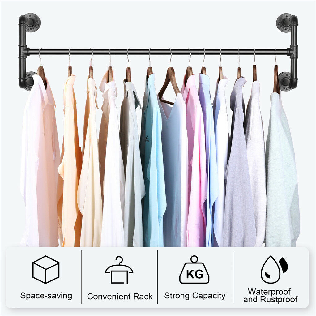 Iron Wall Mounted Clothes Rack with Shelf, 109x109x35 cm, Durable Industrial Design - SuperSaverAU - view 9