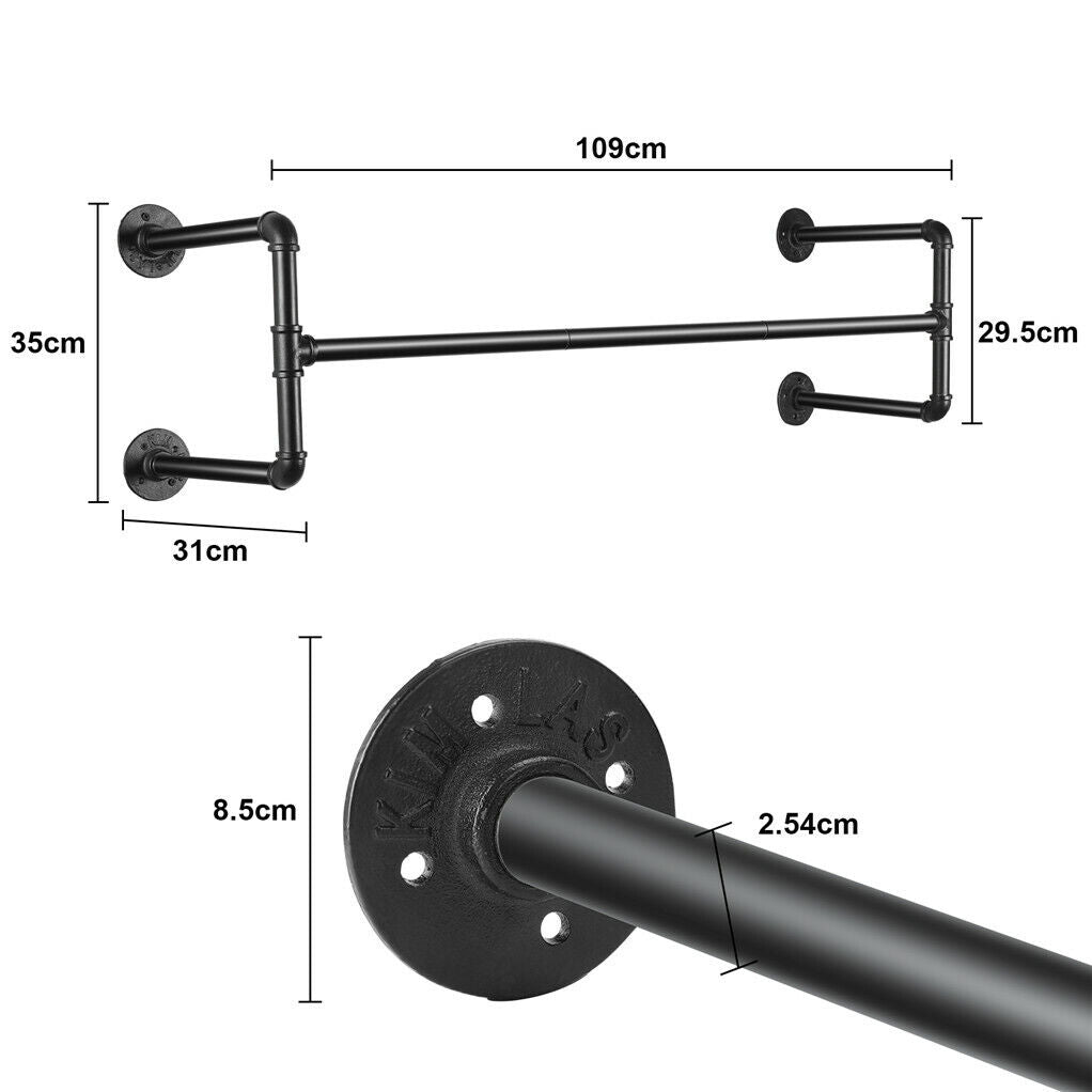 Iron Wall Mounted Clothes Rack with Shelf, 109x109x35 cm, Durable Industrial Design - SuperSaverAU - view 10