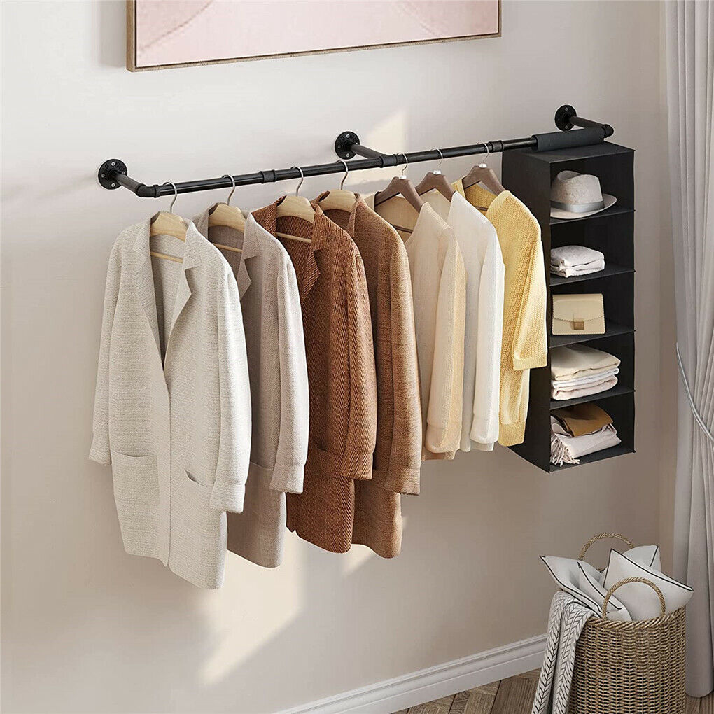 Industrial Iron Pipe Clothes Rail 180cm Vintage Wall Shelf with Hooks - SuperSaverAU - view 5