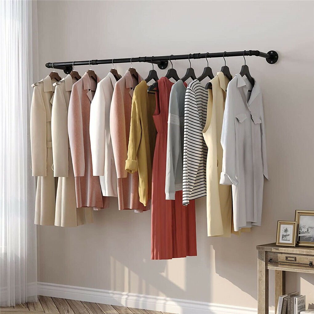 Industrial Iron Pipe Clothes Rail 180cm Vintage Wall Shelf with Hooks - SuperSaverAU - view 6