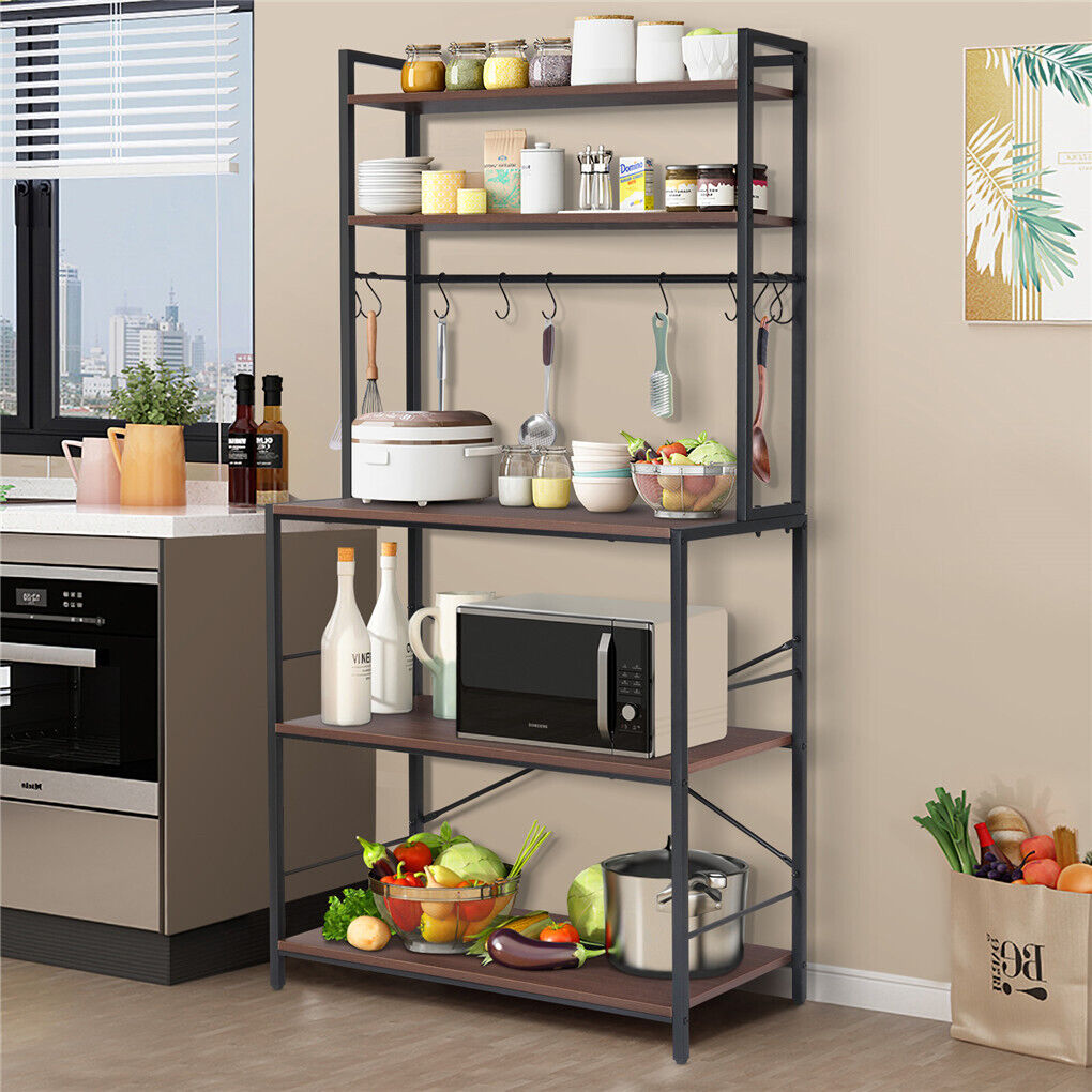 5-Tier Baker's Rack Microwave Stand Storage Shelf 84.5cm - Space-Saving Design, Durable Construction - SuperSaverAU - view 2