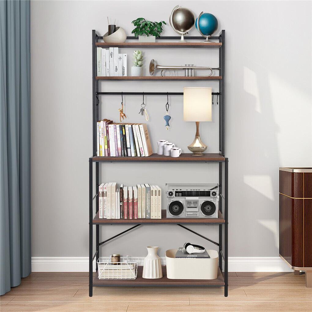 5-Tier Baker's Rack Microwave Stand Storage Shelf 84.5cm - Space-Saving Design, Durable Construction - SuperSaverAU - view 5