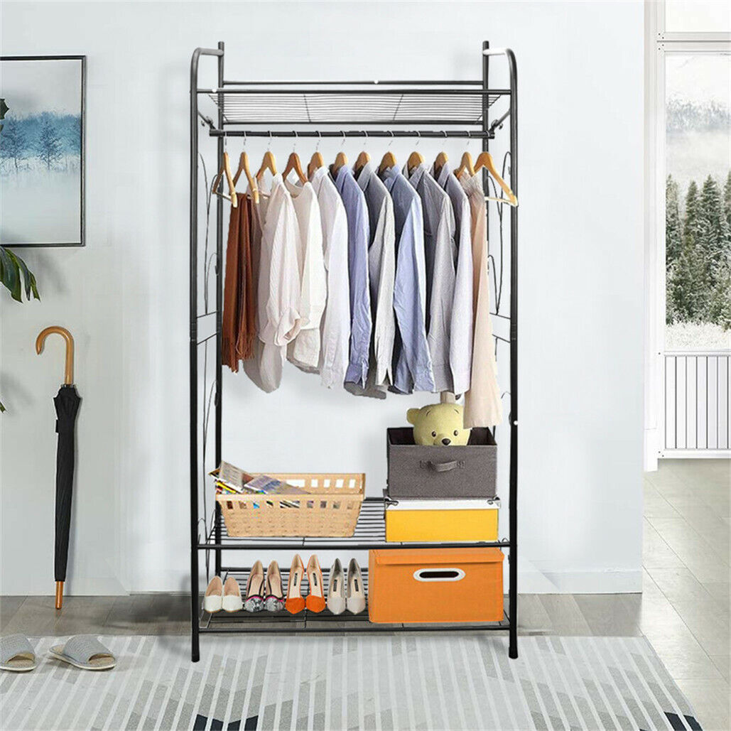 Extra Large Iron Clothes Rack Garment Hanging Stand with 3 Shelves, 79x36x161 cm - SuperSaverAU - view 3