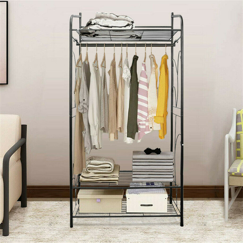 Extra Large Iron Clothes Rack Garment Hanging Stand with 3 Shelves, 79x36x161 cm - SuperSaverAU - view 5