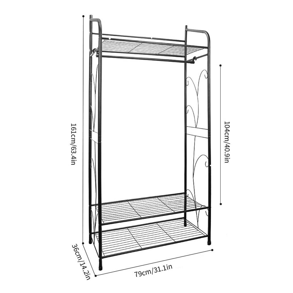 Extra Large Iron Clothes Rack Garment Hanging Stand with 3 Shelves, 79x36x161 cm - SuperSaverAU - view 8