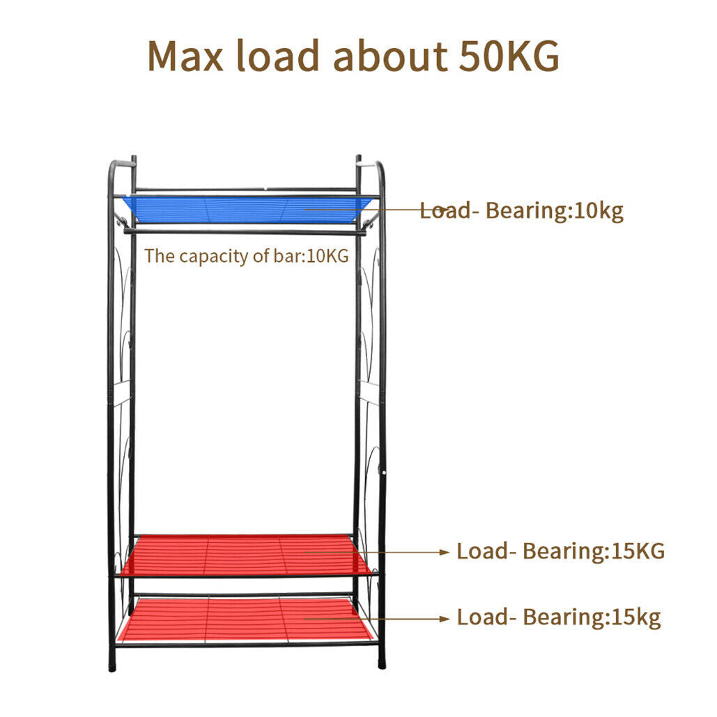 Extra Large Iron Clothes Rack Garment Hanging Stand with 3 Shelves, 79x36x161 cm - SuperSaverAU - view 10