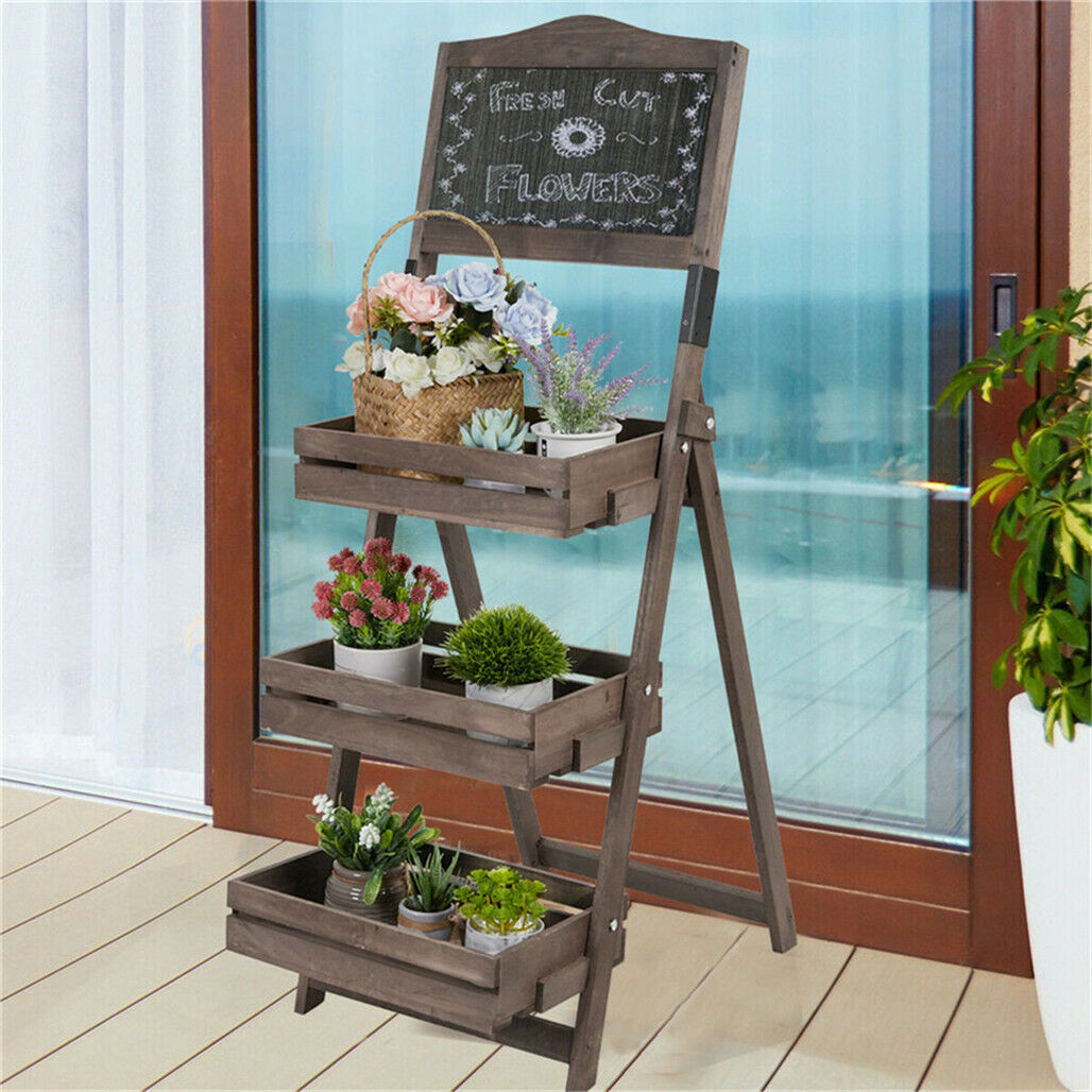 Rustic Wood Plant Stand 38CM - 4 Tier Foldable Shelf for Plants & Decor - SuperSaverAU - view 3