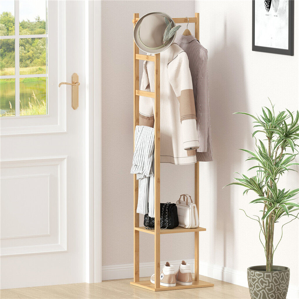 Bamboo Coat & Hat Rack Stand with Shoe Shelf - SuperSaverAU - view 3