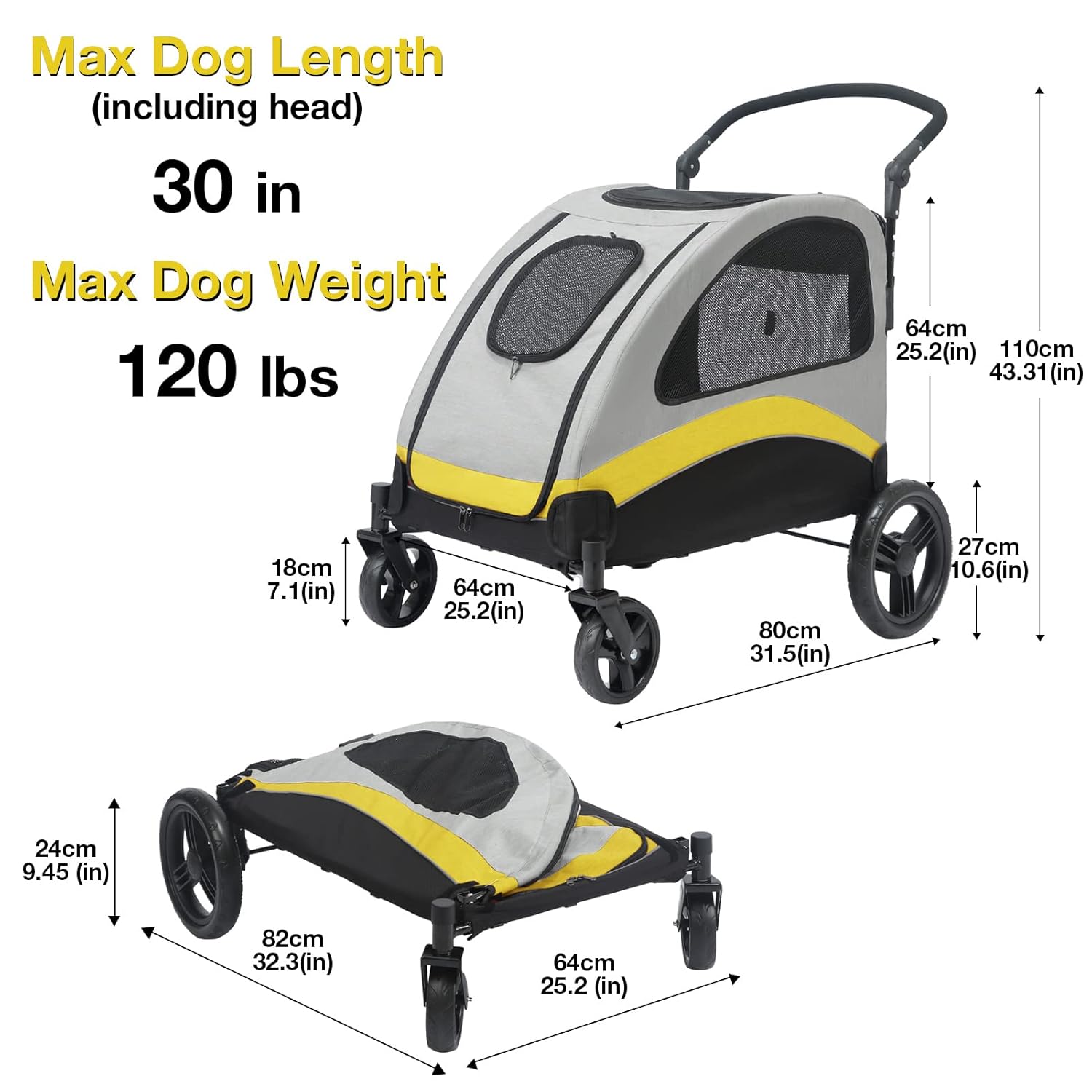 XL Dog Stroller Pet Pushchair Foldable Travel Cart - Spacious, Dual-Entry, Durable - SuperSaverAU - view 2