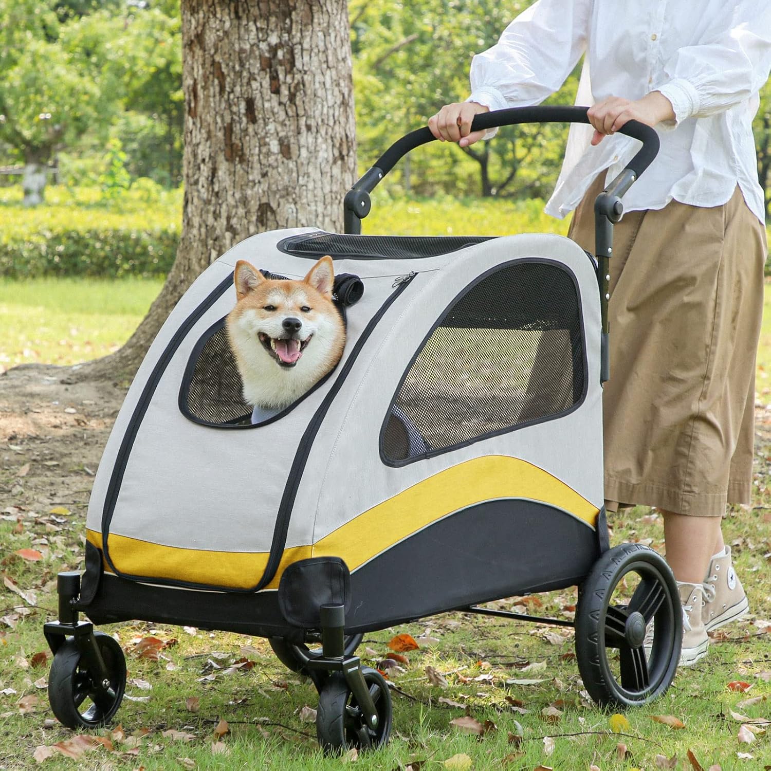 XL Dog Stroller Pet Pushchair Foldable Travel Cart - Spacious, Dual-Entry, Durable - SuperSaverAU - view 3