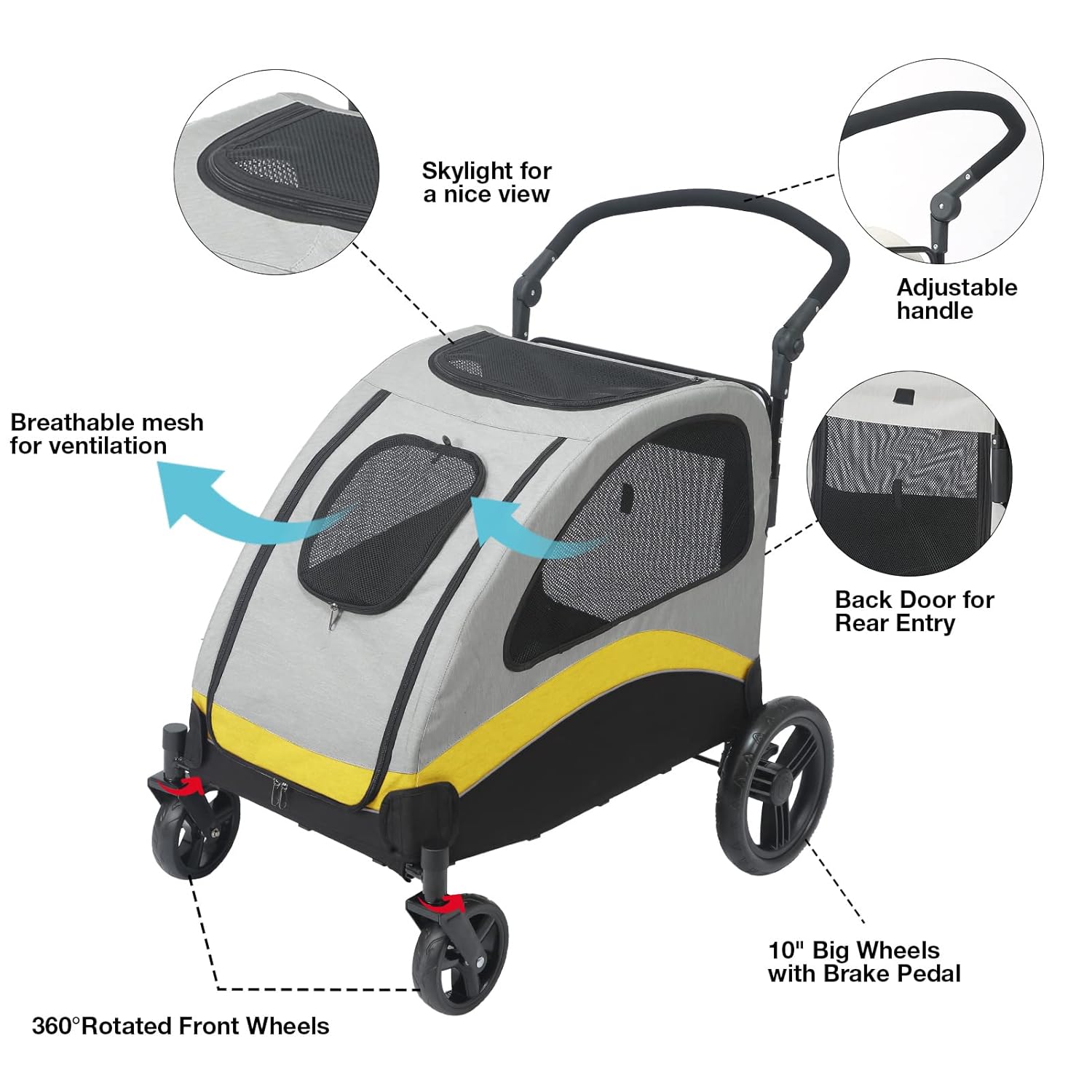 XL Dog Stroller Pet Pushchair Foldable Travel Cart - Spacious, Dual-Entry, Durable - SuperSaverAU - view 5